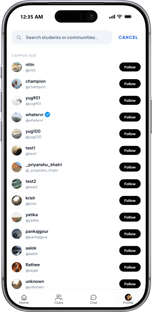 Search Feature UniConfess search interface for finding posts and users